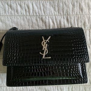 Saint Laurent Sunset Medium Crocodile Embossed